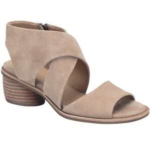 Sofft Camille Heeled Sandal Stone Neutral Confortable Suede Leather Sz 6